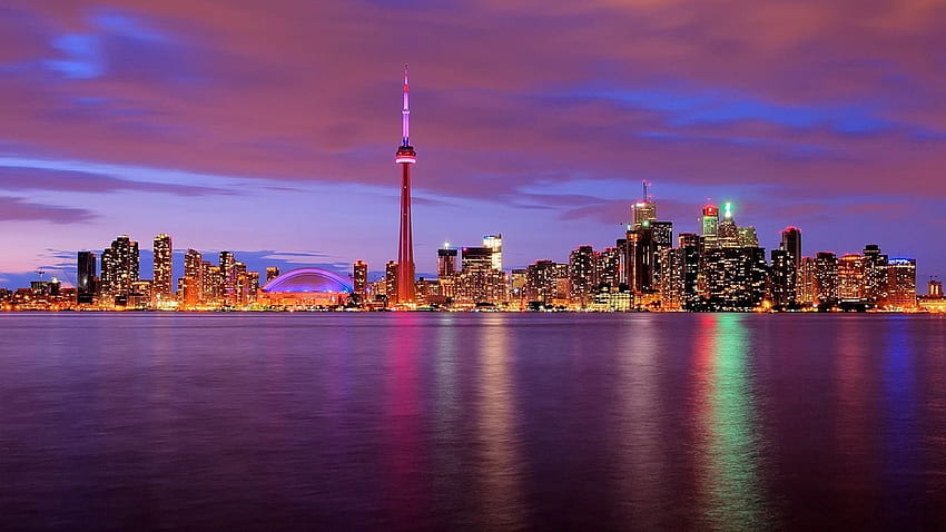 canada, night, water, tower, lights, toronto , , Toronto Night HD wallpaper