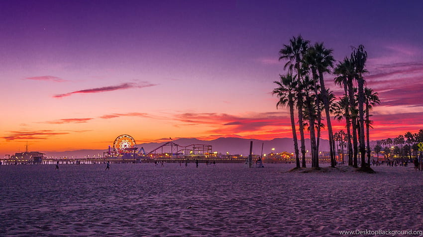 ロサンゼルス、サンタモニカビーチ。 背景, ロサンゼルス 高画質の壁紙