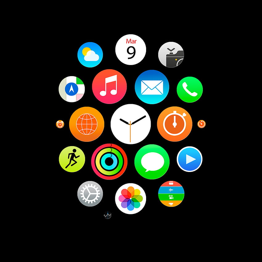 Íconos de la aplicación Apple Watch para iPhone, iPad y Black Watch fondo de pantalla del teléfono