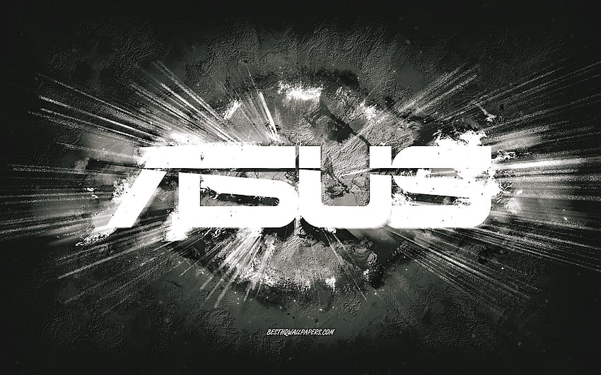 Asus logo, grunge art, white stone background, Asus white logo, Asus, creative art, Asus grunge logo HD wallpaper