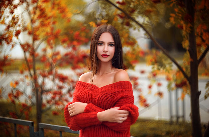 Daria, vladislav opletaev, model, red, autumn, girl, toamna, woman HD wallpaper