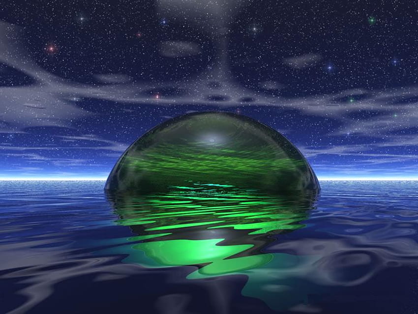 green-moon, blue, sea, 3d, fantasy, green, sky HD wallpaper