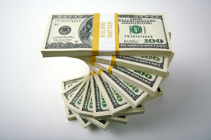 de dinero en efectivo: pila de billetes de 100 dólares, montones de dinero fondo de pantalla