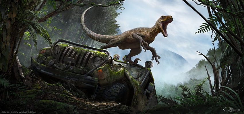 Velociraptor dan Latar Belakang, Jurassic Park Velociraptor Wallpaper HD