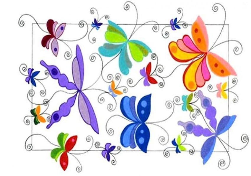 Mariposas de primavera, mariposas, coloridas, abstractas, arte. fondo de pantalla