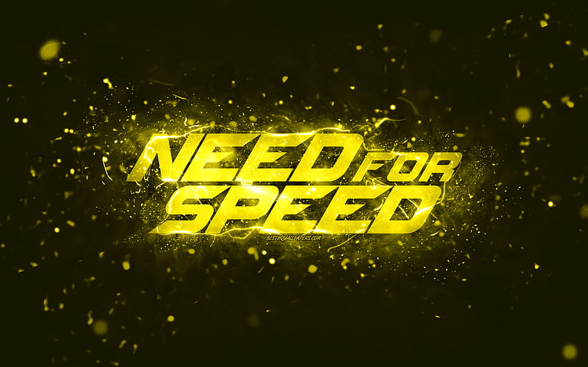 Need for Speed ​​노란색 로고, , NFS, 노란색 네온 불빛, 크리에이티브, 노란색 추상적 배경, Need for Speed ​​로고, NFS 로고, Need for Speed HD 월페이퍼