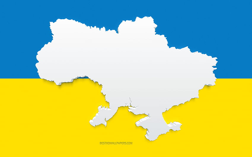 Siluet peta Ukraina, Bendera Ukraina, siluet pada bendera, Ukraina, siluet peta Ukraina 3d, bendera Ukraina, peta Ukraina 3d Wallpaper HD