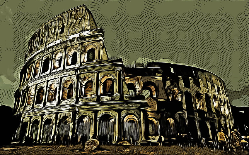 Колизеум, Рим, , векторно изкуство, рисунка на Колизеума, творческо изкуство, изкуство на Колизеума, векторна рисунка, абстрактен градски пейзаж, градски пейзаж на Рим, Италия HD тапет