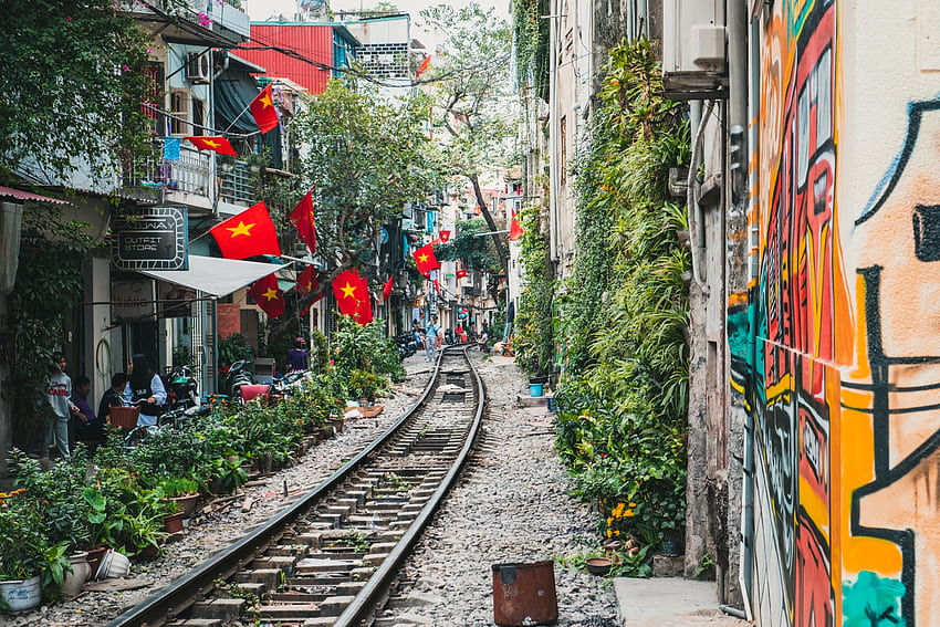 Calle del tren, Hanoi, Vietnam. fondo de pantalla