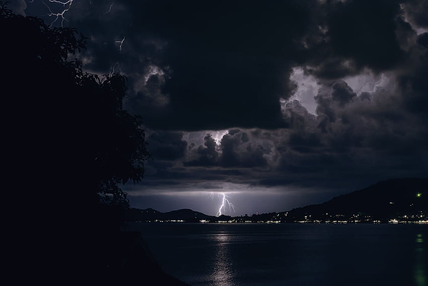 Flüsse, Nacht, Wolken, Blitze, Dunkel, Hauptsächlich bewölkt, Bedeckt HD-Hintergrundbild
