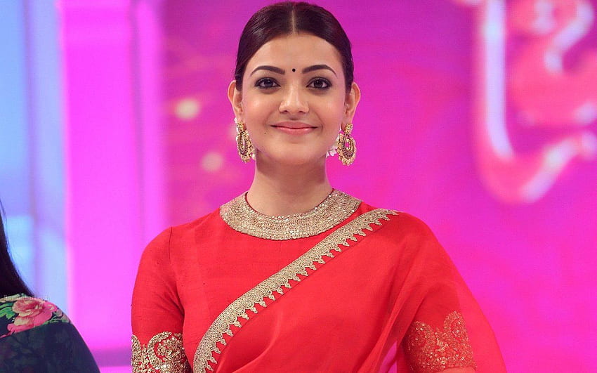 - Kajal Agarwal south Indian movie actress in red saree HD wallpaper