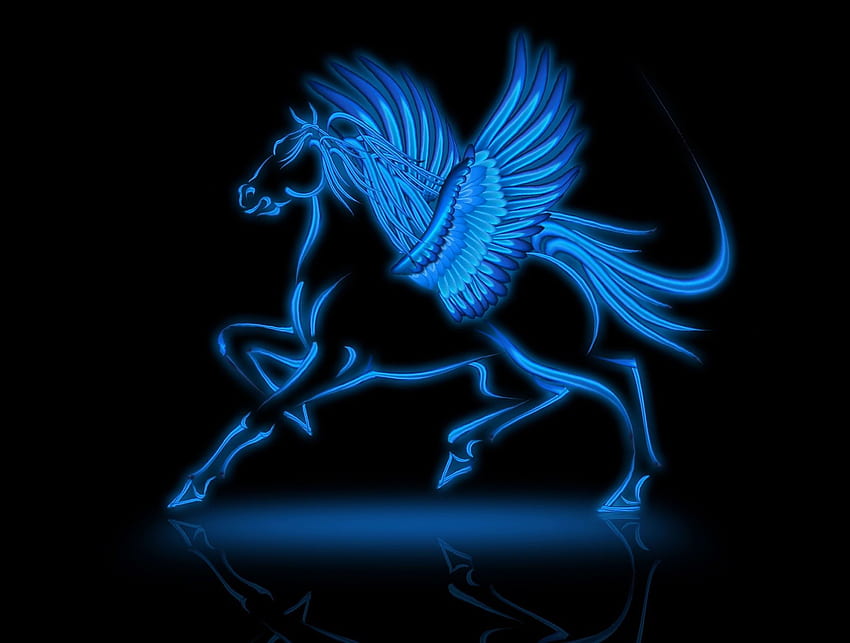 Cavalo de Fogo Azul - Pégaso Azul, Cavalo Neon papel de parede HD