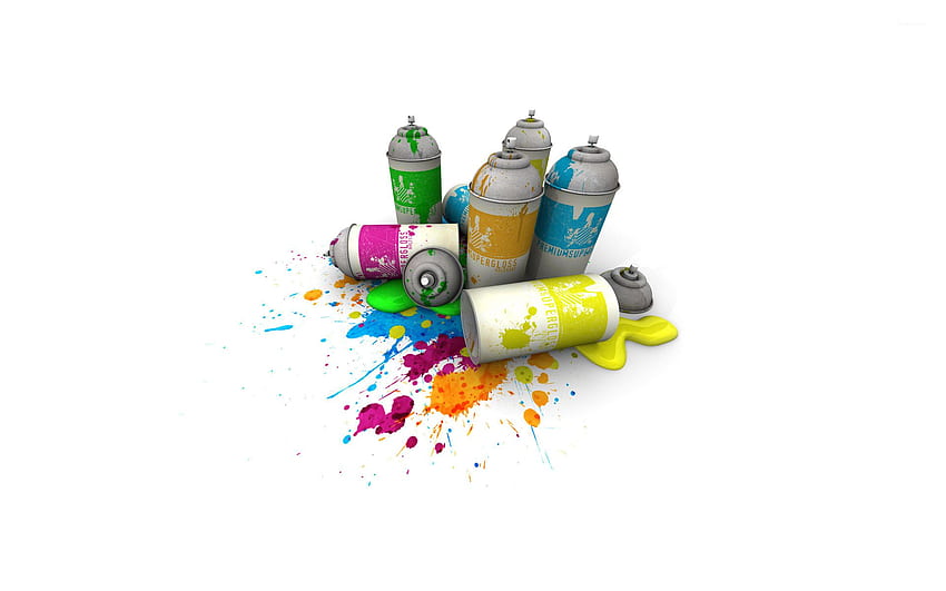 Abstrakter farbenfroher Sprühfarbe-Hintergrund-Computer. Graffiti-Sprüose, Farbdosen, lustige Zitate, abstrakte Sprühfarbe HD-Hintergrundbild