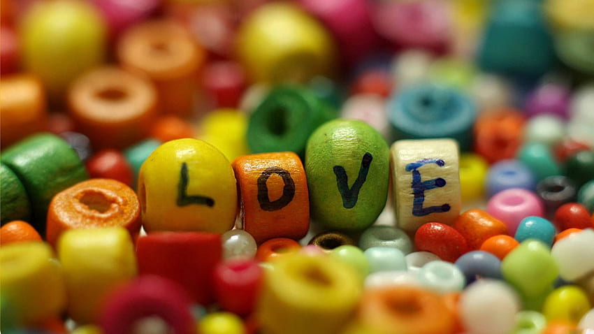 Love, Macro, Multicolored, Motley, Beads, Inscription HD wallpaper