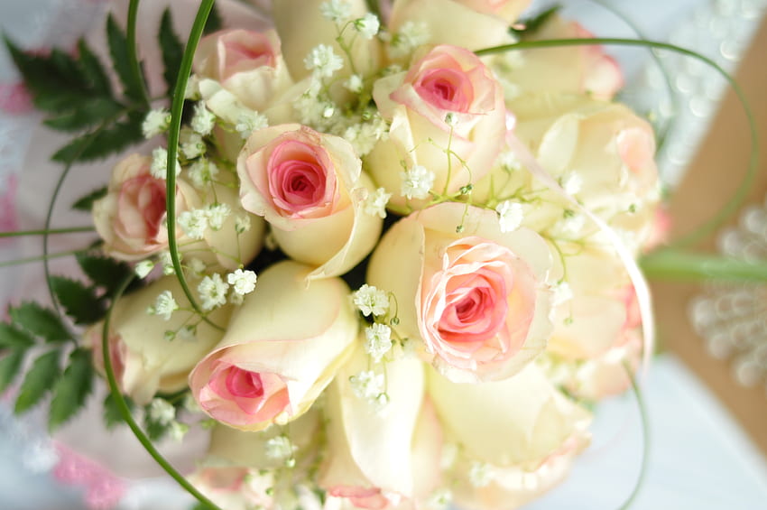 Fleurs, Herbe, Roses, Bouquet, Tendresse Fond d'écran HD