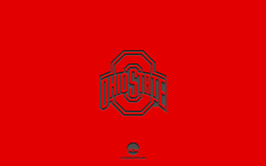Ohio State Buckeyes, червен фон, отбор по американски футбол, емблема на Ohio State Buckeyes, NCAA, Охайо, САЩ, американски футбол, лого на Ohio State Buckeyes HD тапет