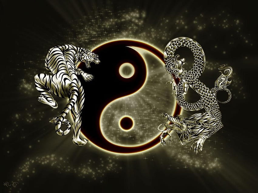 Yin Yang Dragon Tiger, Chinese Dragon and Tiger HD wallpaper