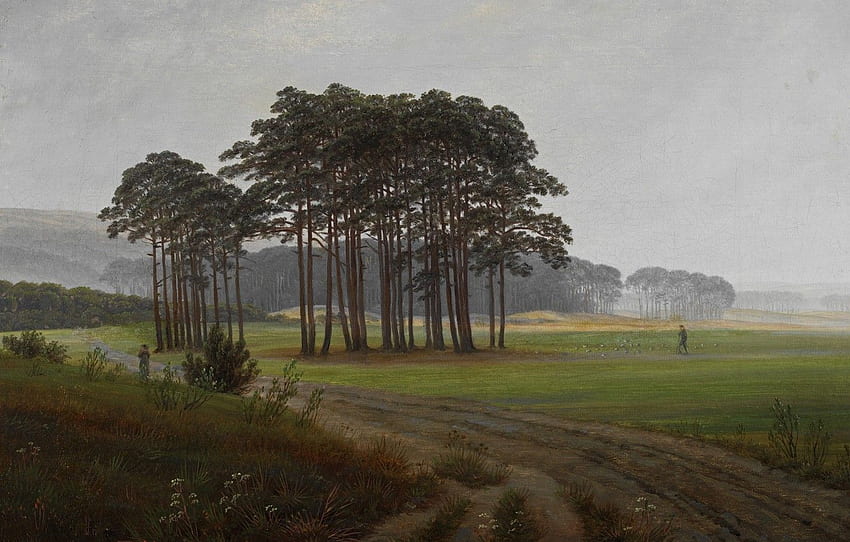 jalan, pepohonan, lanskap, , Caspar David Friedrich Wallpaper HD