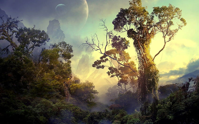 Fantasy Art, Digital Art, Nature, Landscape, Trees, Forest, Planet / and Mobile Background, Jungle Sky Sfondo HD