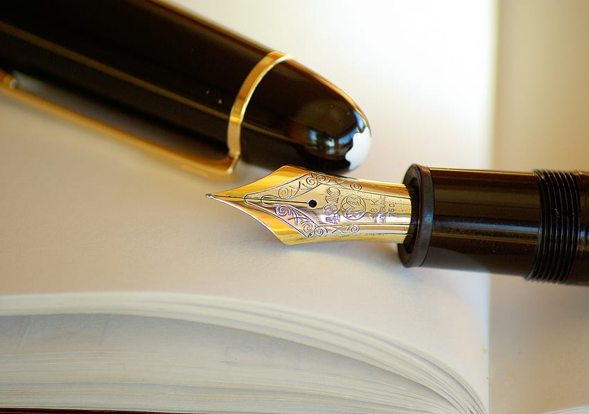 Elegante penna, penna, inchiostro, penna stilografica, scrittura, oro Sfondo HD