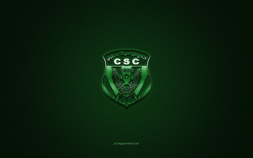 CS コンスタンティン、アルジェリア フットボール クラブ、緑のロゴ、緑の炭素繊維の背景、リーグ プロフェッショナル 1、サッカー、コンスタンティン、アルジェリア、CS コンスタンティンのロゴ 高画質の壁紙