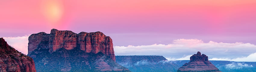 Pink Sky, Sunset, Rocks, Clouds - Maiden, 3840X1080 Sunset HD wallpaper
