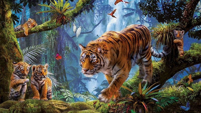 Tiger, Deutschland, Papagei, Familie HD wallpaper