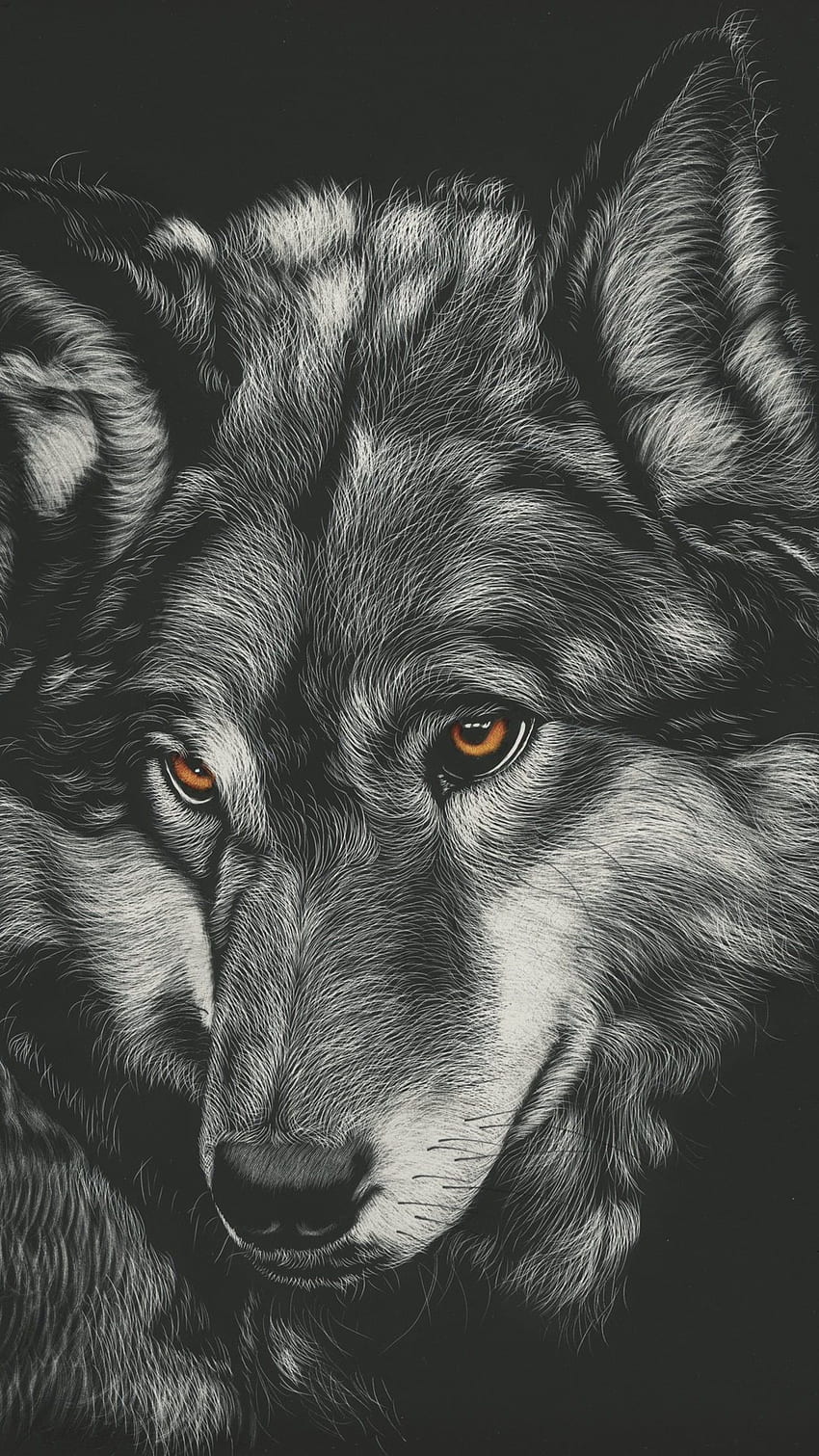 lupo, pittura, animali, , monocromatico, bianco e nero per iPhone 6, 7, 8, pittura lupi Sfondo del telefono HD