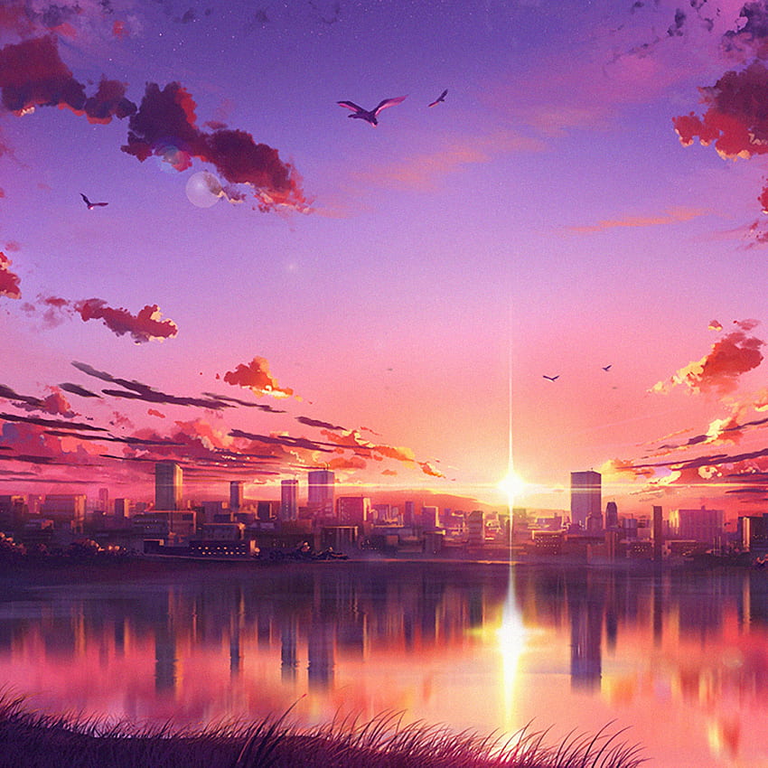 Anime Sunset Scene iPad Pro Retina Display, พื้นหลังและ Anime Aesthetic Sunset วอลล์เปเปอร์โทรศัพท์ HD