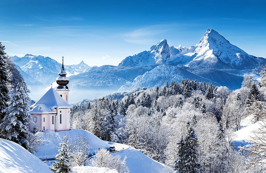 ภูเขาฤดูหนาว เยอรมนี ฤดูหนาว วัด หิมะ ต้นไม้ ธรรมชาติ ภูเขา ป่า วอลล์เปเปอร์ HD