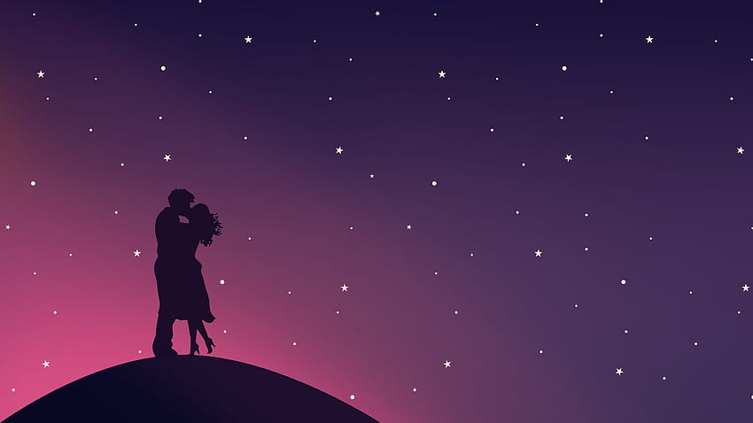 Stars, Vector, Couple, Pair, Silhouettes, Kiss, Embrace HD wallpaper