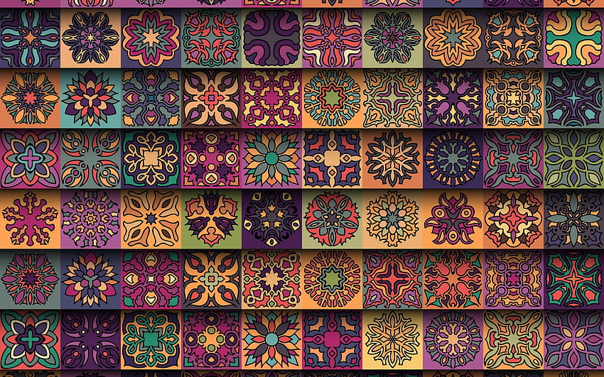 テクスチャ、カラフル、紫、モザイク、紙、オレンジ、パターン 高画質の壁紙