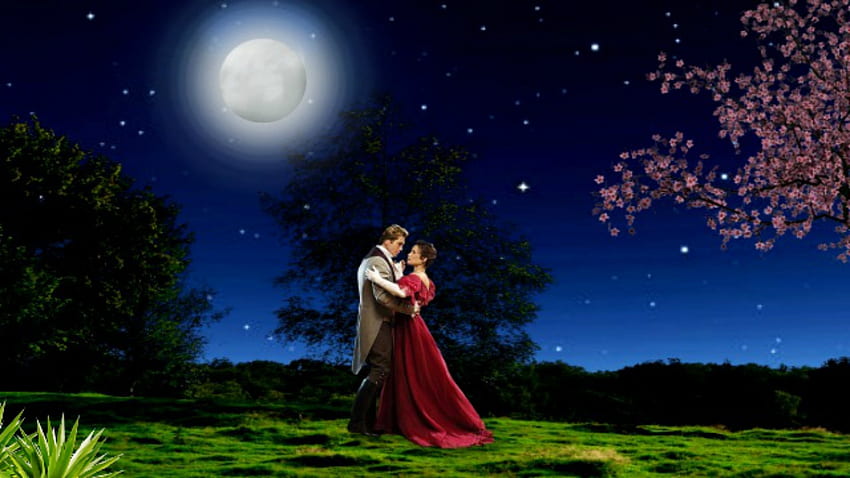 Dancing Tag - Noite Romantic Stars Full Estrelada Moon Starnight Couple Beautiful Magic Night Dancing Lada HD-Hintergrundbild