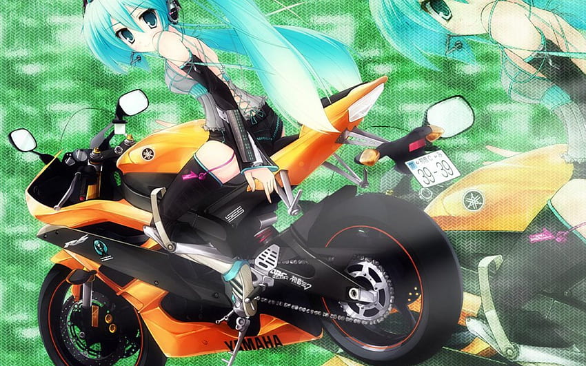 Anime Girl Ride a Bike อะนิเมะ จักรยาน สาว ผม บลู วอลล์เปเปอร์ HD