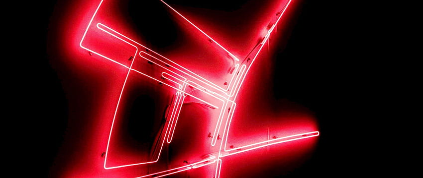 forma, neon, czerwień, ściana, ciemna podwójna szerokość, czerwone światło neonowe Tapeta HD