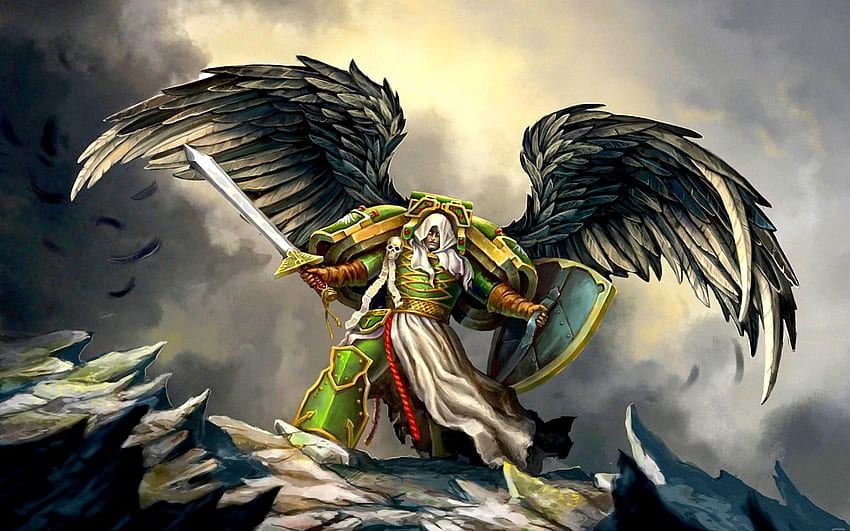 WARRIOR, perisai, sayap, bulu, Seni, senjata, Warhammer, batu, prajurit Wallpaper HD