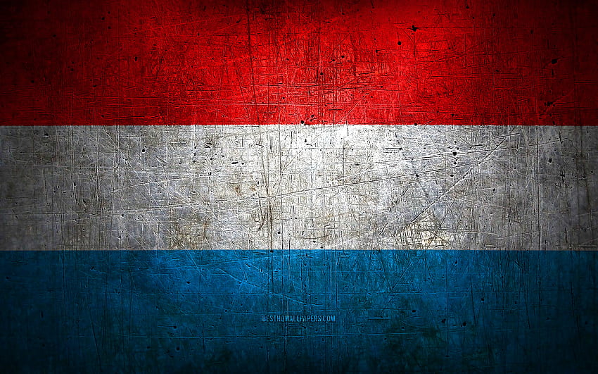 Bandiera del Lussemburgo in metallo, arte grunge, Paesi europei, Giorno del Lussemburgo, simboli nazionali, Bandiera del Lussemburgo, bandiere metalliche, Bandiera del Lussemburgo, Europa, Lussemburgo Sfondo HD