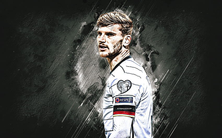 Timo Werner, Germany national football team, German football player, portrait, gray stone background, football, Germany HD wallpaper