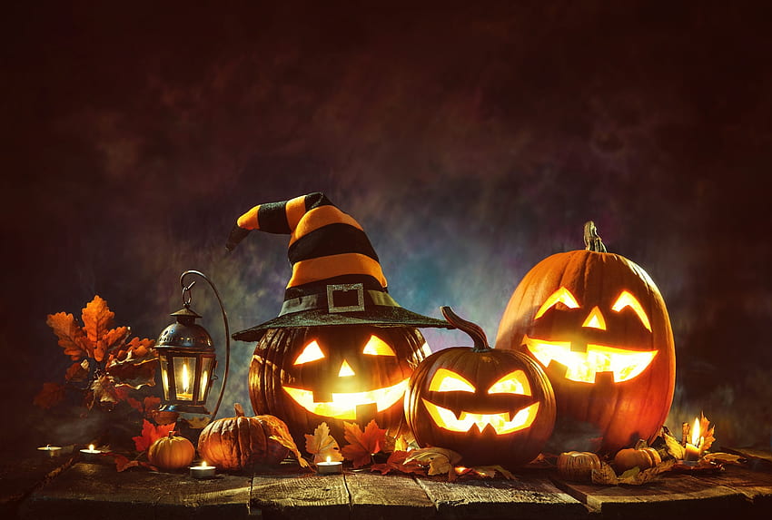 Zucche di Halloween, Halloween, zucche, spaventose, amichevoli Sfondo HD