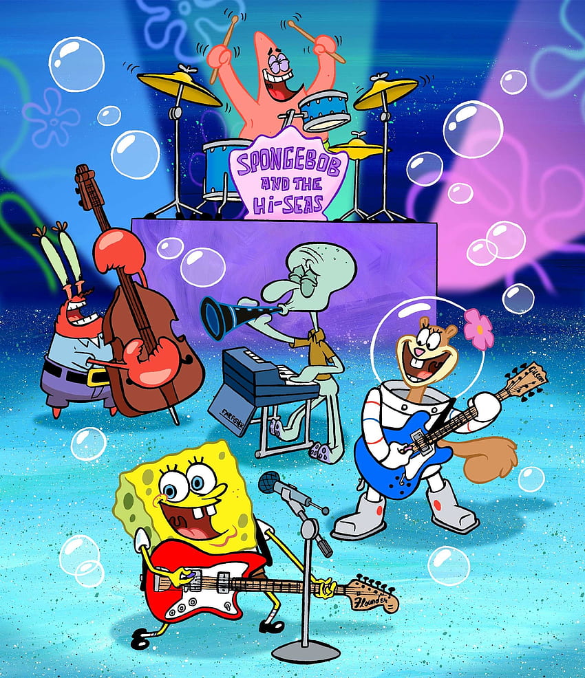 fröhlicher aufgeregter SpongeBob Schwammkopf aufregender Patrick Star trendet HD-Handy-Hintergrundbild
