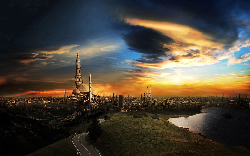 Cities, Sunset, City, Mosque, Islam HD wallpaper