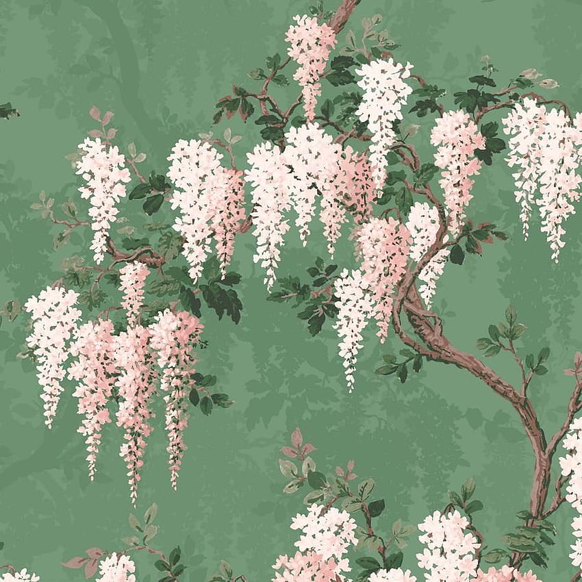 Wisteria in Botanical Green Floral by Woodchip & Magnolia HD phone wallpaper