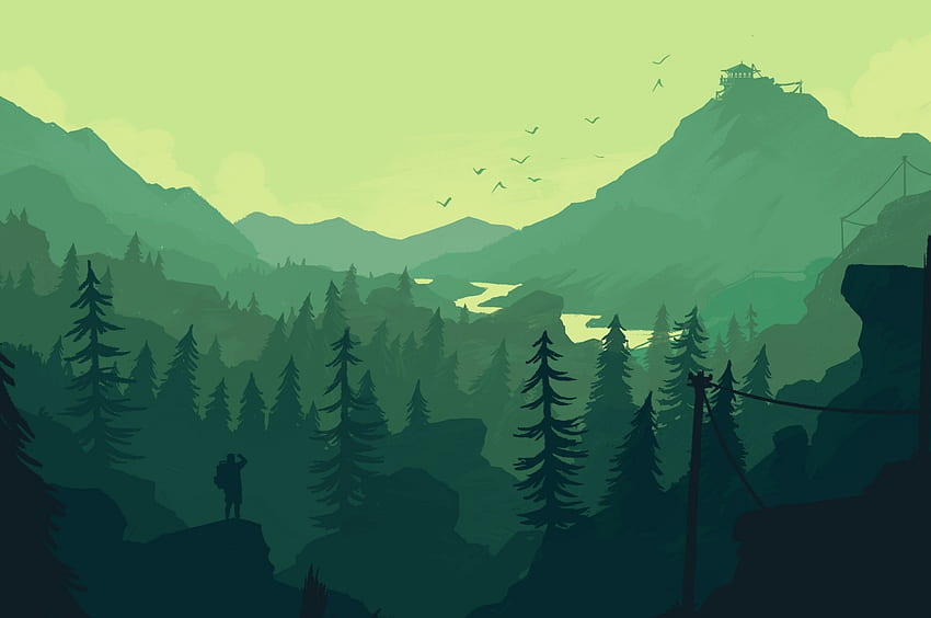 Firewatch, Landscape, Forest, Minimalistic for Chromebook Pixel, Green Firewatch HD wallpaper