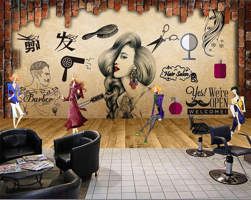 Beibehang Nordic parrucchiere parrucchiere salone di bellezza barbiere decorazione murale 3D. , Salone Sfondo HD