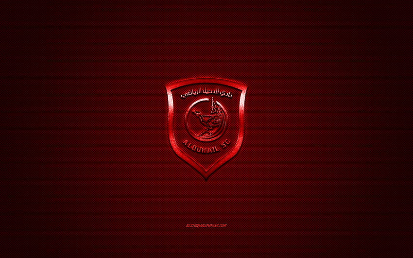 Al-Duhail SC, Qatar football club, QSL, red logo, red carbon fiber background, Qatar Stars League, football, Duhail, Qatar, Al-Duhail SC logo HD wallpaper