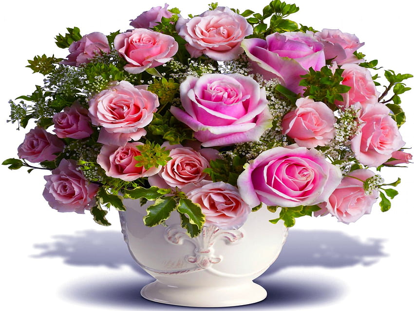 PINK ROSES, pink, roses, vase, nature, spring HD wallpaper