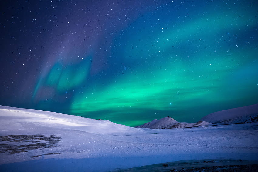 Aurora, green sky, northern light, glacier HD wallpaper