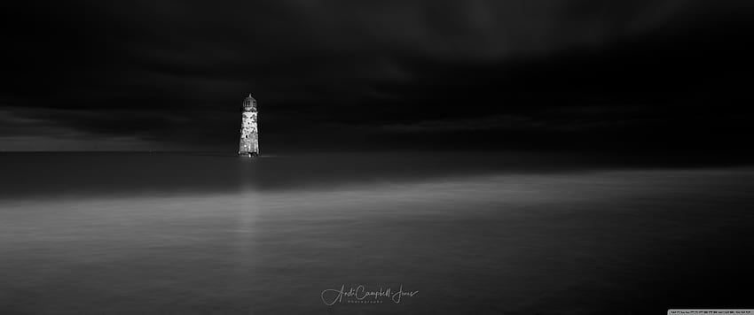 A view of Talacre Lighthouse, Night, Black and White Ultra Background for U TV : & UltraWide & Laptop : Tablet : Smartphone, The Lighthouse Film HD wallpaper