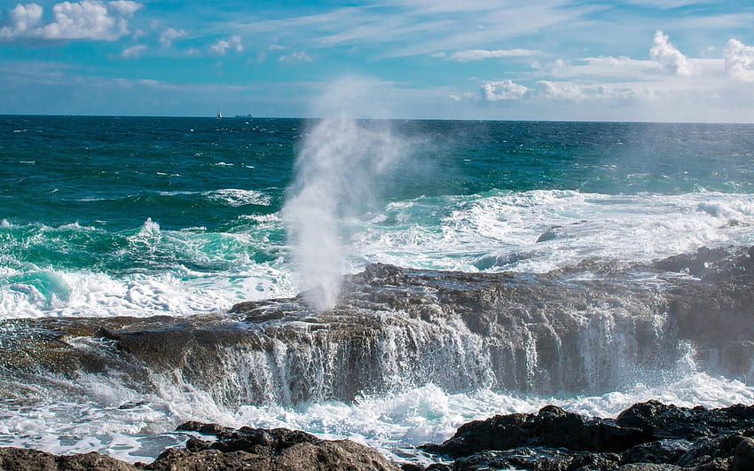 Atlantic by Canary Islands, Spain, rocks, wave, ocean, islands HD wallpaper