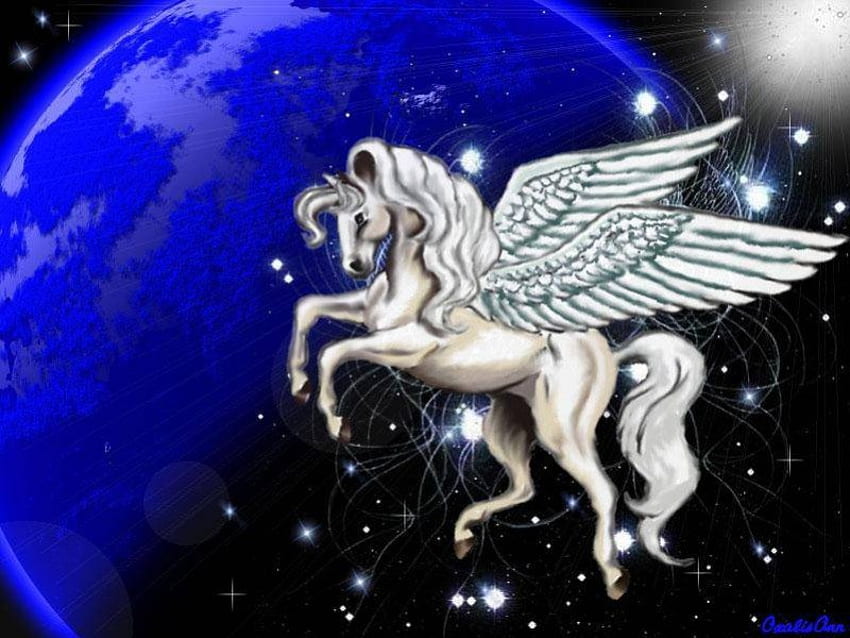 Star Spangled Pegasus, planeta, księżyc, niebo, pegaz, gwiazdy Tapeta HD